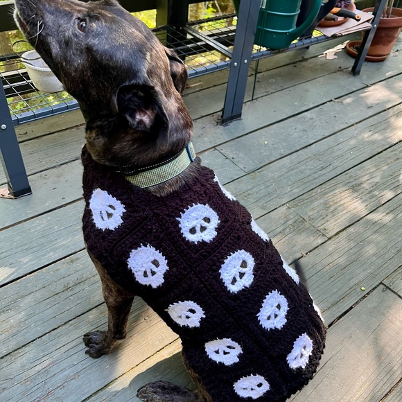 Skull Pattern Dog Sweater - Black and White